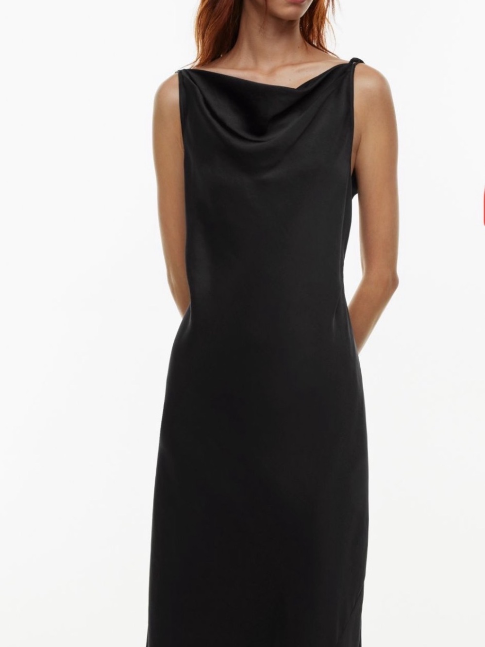 Wilfred Goddess Black Satin Cowl-Neck Midi Dress